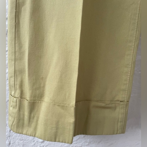 Anthropologie Elevenses mustard wide leg cropped hem work pants, side pockets; 4 - Picture 2 of 6